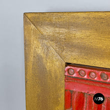 画像をギャラリービューアに読み込む, Red ceramic and golden wood sculpture painting by Carlos Carlè, 1974