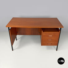 画像をギャラリービューアに読み込む, Wooden and black metal desk with three drawers, 1960s