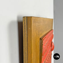 画像をギャラリービューアに読み込む, Red ceramic and golden wood sculpture painting by Carlos Carlè, 1974
