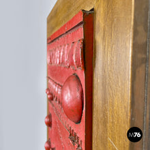 画像をギャラリービューアに読み込む, Red ceramic and golden wood sculpture painting by Carlos Carlè, 1974