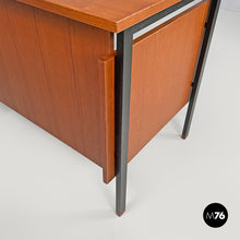 画像をギャラリービューアに読み込む, Wooden and black metal desk with three drawers, 1960s