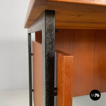画像をギャラリービューアに読み込む, Wooden and black metal desk with three drawers, 1960s