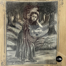 Charger l'image dans la galerie, Charcoal drawing with wooden frame, 1930s