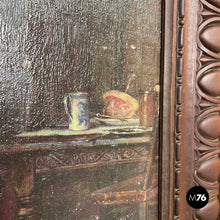 画像をギャラリービューアに読み込む, Picture with wooden decorated frame, 1960s