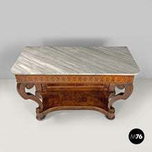 画像をギャラリービューアに読み込む, Console table in wood and marble with inlay decorations, 1840