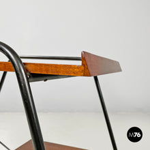 Load image into Gallery viewer, Wood and black metal trolley with brass wheels, 1960s