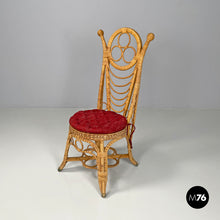 画像をギャラリービューアに読み込む, Rattan chairs with geometric decorations and red cushions, early 1900s
