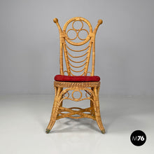 画像をギャラリービューアに読み込む, Rattan chairs with geometric decorations and red cushions, early 1900s