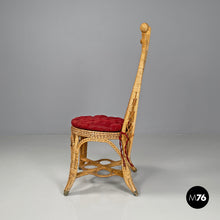画像をギャラリービューアに読み込む, Rattan chairs with geometric decorations and red cushions, early 1900s