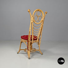 画像をギャラリービューアに読み込む, Rattan chairs with geometric decorations and red cushions, early 1900s