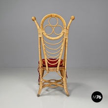 画像をギャラリービューアに読み込む, Rattan chairs with geometric decorations and red cushions, early 1900s