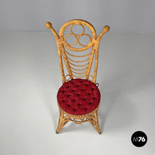 画像をギャラリービューアに読み込む, Rattan chairs with geometric decorations and red cushions, early 1900s