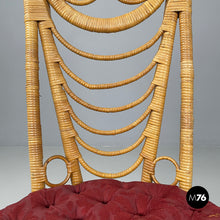 画像をギャラリービューアに読み込む, Rattan chairs with geometric decorations and red cushions, early 1900s