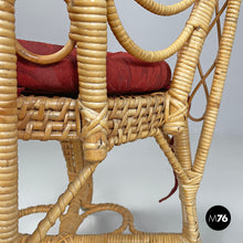 画像をギャラリービューアに読み込む, Rattan chairs with geometric decorations and red cushions, early 1900s
