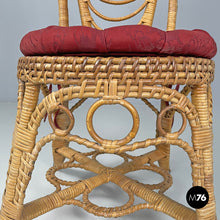 画像をギャラリービューアに読み込む, Rattan chairs with geometric decorations and red cushions, early 1900s