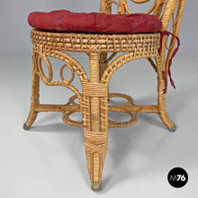 画像をギャラリービューアに読み込む, Rattan chairs with geometric decorations and red cushions, early 1900s