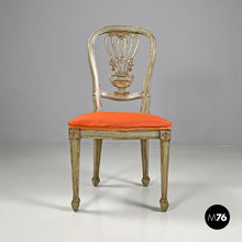 画像をギャラリービューアに読み込む, Green and gold wooden chairs with orange cushions, 1700s