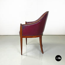 画像をギャラリービューアに読み込む, Wine-colored leather armchair with studs, 1950s