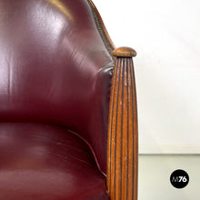 画像をギャラリービューアに読み込む, Wine-colored leather armchair with studs, 1950s