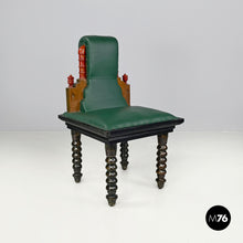 画像をギャラリービューアに読み込む, Green leather chairs with wooden decorations, 1930s