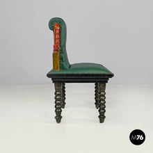画像をギャラリービューアに読み込む, Green leather chairs with wooden decorations, 1930s