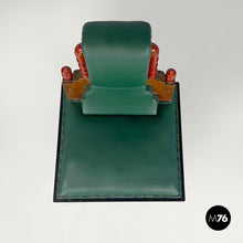 画像をギャラリービューアに読み込む, Green leather chairs with wooden decorations, 1930s