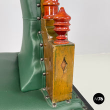 画像をギャラリービューアに読み込む, Green leather chairs with wooden decorations, 1930s