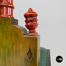 画像をギャラリービューアに読み込む, Green leather chairs with wooden decorations, 1930s