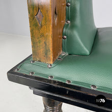 画像をギャラリービューアに読み込む, Green leather chairs with wooden decorations, 1930s