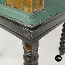 画像をギャラリービューアに読み込む, Green leather chairs with wooden decorations, 1930s