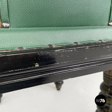 画像をギャラリービューアに読み込む, Green leather chairs with wooden decorations, 1930s
