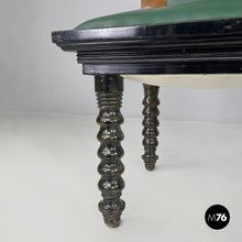 画像をギャラリービューアに読み込む, Green leather chairs with wooden decorations, 1930s