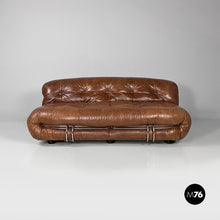 画像をギャラリービューアに読み込む, Brown leather Soriana sofa by Afra and Tobia Scarpa for Cassina, 1970s