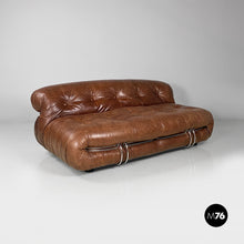画像をギャラリービューアに読み込む, Brown leather Soriana sofa by Afra and Tobia Scarpa for Cassina, 1970s