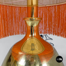 将图片加载到图库查看器,Brass table lamps with beige shade and orange fringes, 1980s