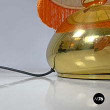 将图片加载到图库查看器,Brass table lamps with beige shade and orange fringes, 1980s
