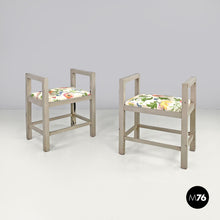画像をギャラリービューアに読み込む, Grey wood and fabric stools by Gino Maggioni for Atelier Borsani Varedo, 1930s
