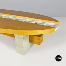 画像をギャラリービューアに読み込む, Elliptical solid wood coffee table with bottle holder, 1980s