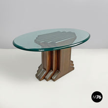 Load image into Gallery viewer, Oval coffee table with wooden base, 1970s