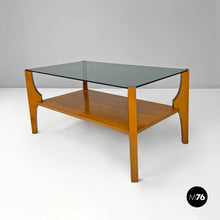 画像をギャラリービューアに読み込む, Wooden coffee table with smoked glass top, 1960s