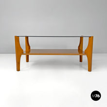画像をギャラリービューアに読み込む, Wooden coffee table with smoked glass top, 1960s