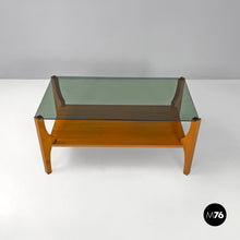 画像をギャラリービューアに読み込む, Wooden coffee table with smoked glass top, 1960s