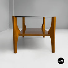 画像をギャラリービューアに読み込む, Wooden coffee table with smoked glass top, 1960s