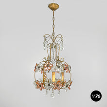 Load image into Gallery viewer, Chandelier in pink and clear glass and brass, early 1900s