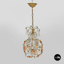 Load image into Gallery viewer, Chandelier in pink and clear glass and brass, early 1900s