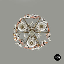 Load image into Gallery viewer, Chandelier in pink and clear glass and brass, early 1900s
