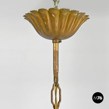 Load image into Gallery viewer, Chandelier in pink and clear glass and brass, early 1900s