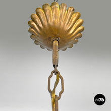 Load image into Gallery viewer, Chandelier in pink and clear glass and brass, early 1900s