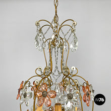 Load image into Gallery viewer, Chandelier in pink and clear glass and brass, early 1900s