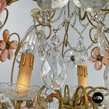 Load image into Gallery viewer, Chandelier in pink and clear glass and brass, early 1900s